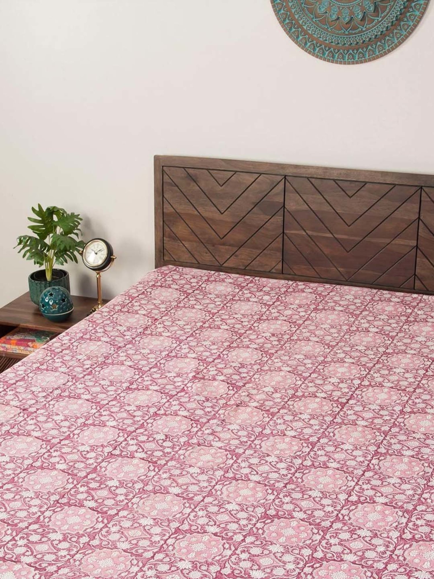 Fabindia Home Standalone Wine Cotton 118 TC 163 GSM Hand Block Printed Double Bed Cover
