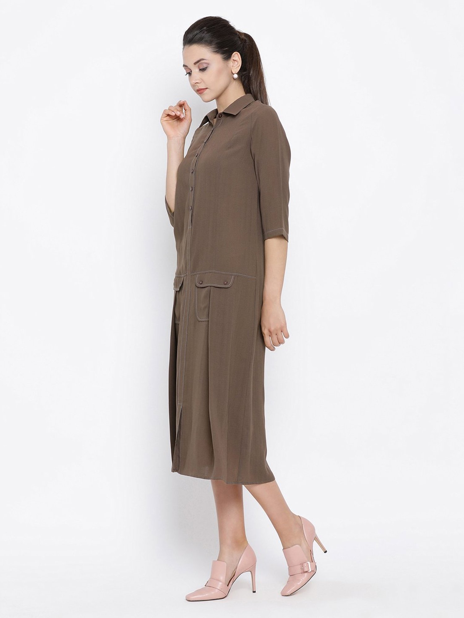 Office & You Dark Brown Below Knee Dress
