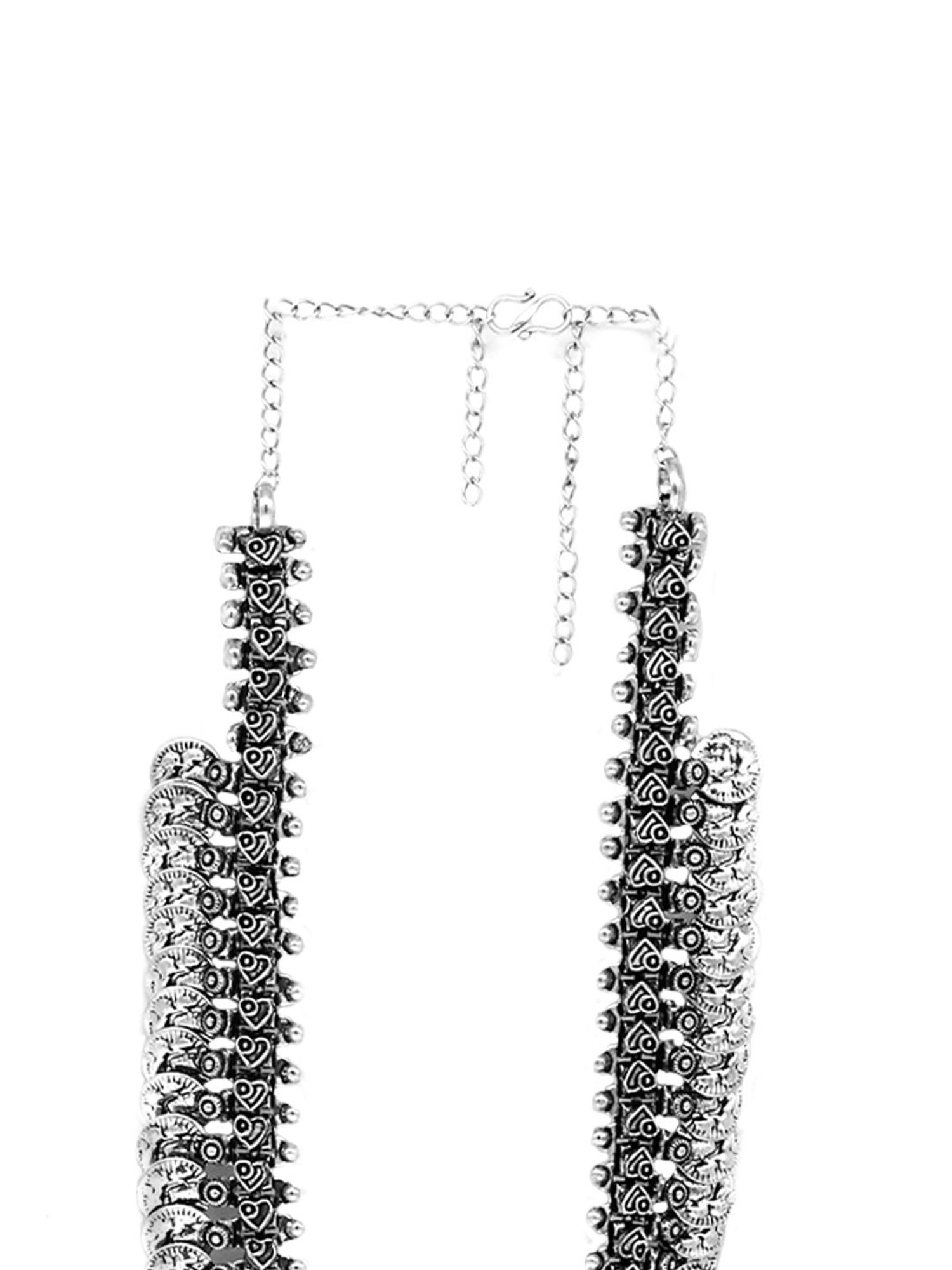 Teejh Ethnic Kaveesha Silver Oxidized Peacock Necklace Set for Women