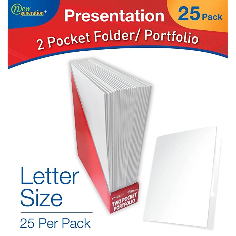 White 2 Pocket Folders, Durable Heavy Duty High Gloss Laminated White Presentation Folders Hold Letter Size sheets with a die-cut business card holder, 6 Pack ( 7673-25 )