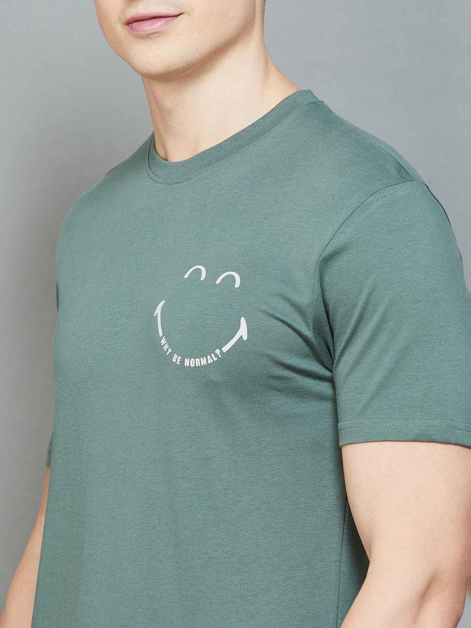 SmileyWorld Olive Cotton Regular Fit Printed T-Shirt