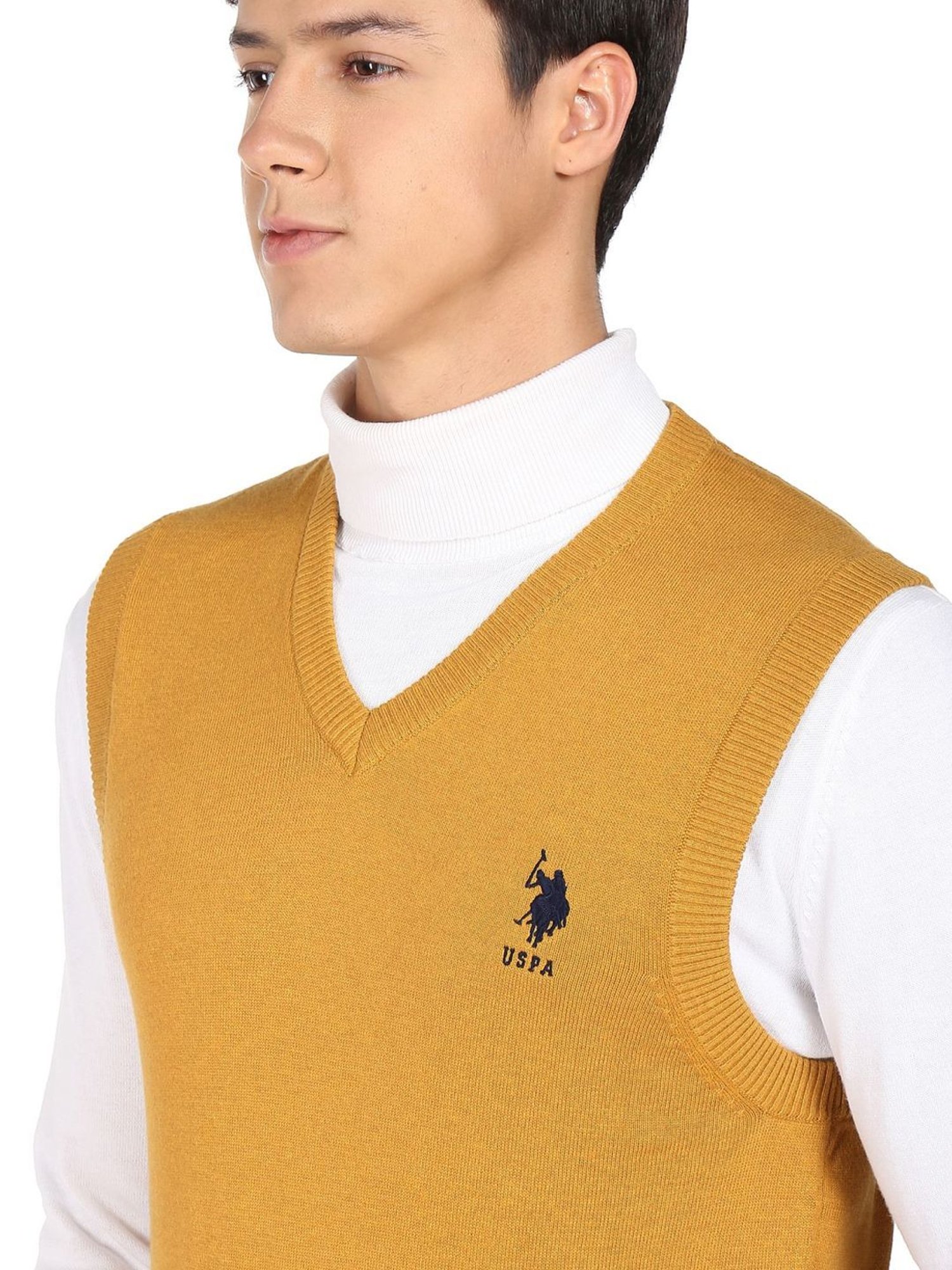U.S. Polo Assn. Mustard Cotton Regular Fit Sweater