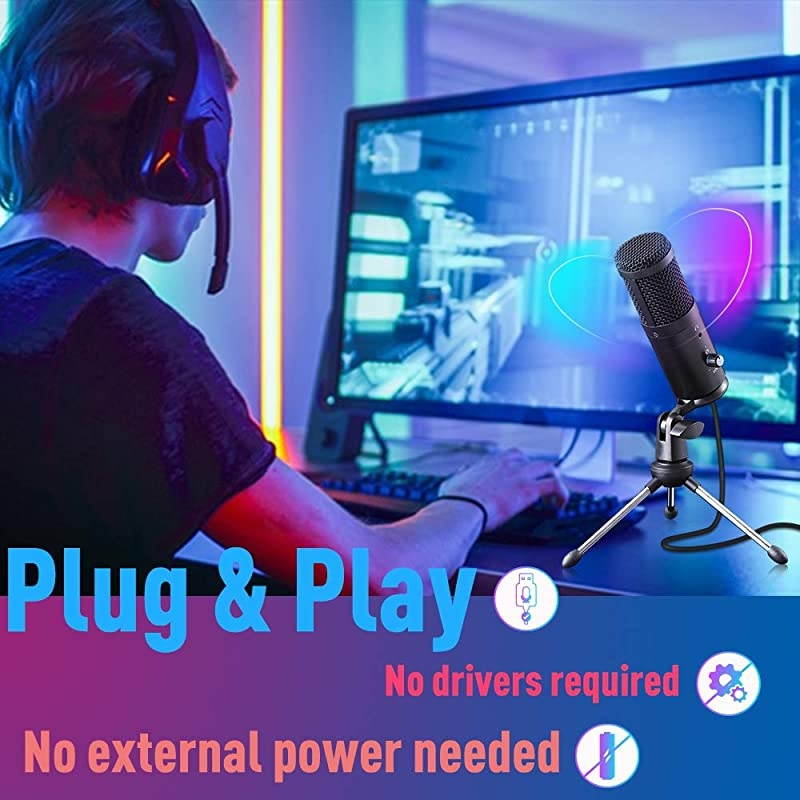 Microphone with Headphone Monitor Jack for Mac & Windows Computer Mic for Recording,Streaming,Voiceover,Gaming,Podcasting Video for YouTube Skype Chat with Adjustable Desktop Tripod & 2.0