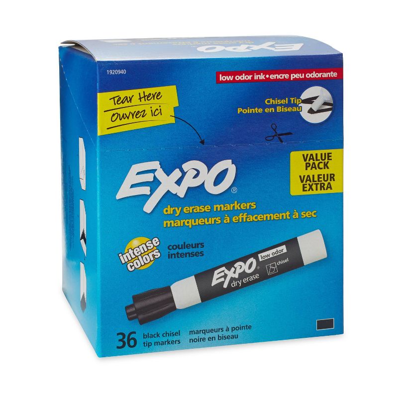 EXPO Low Odor Dry Erase Marker Chisel Tip Black 36/Box