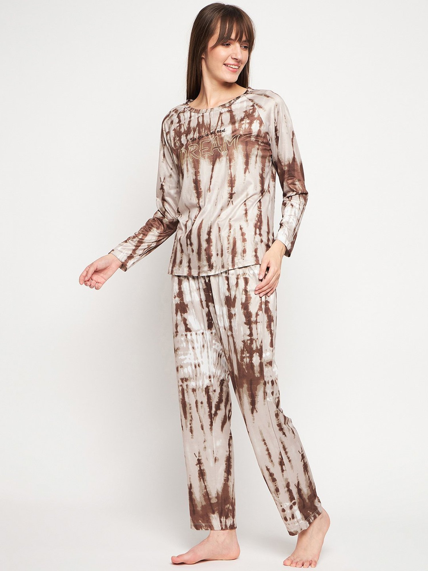 MADAME M Secret Brown Printed Top With Pyjamas