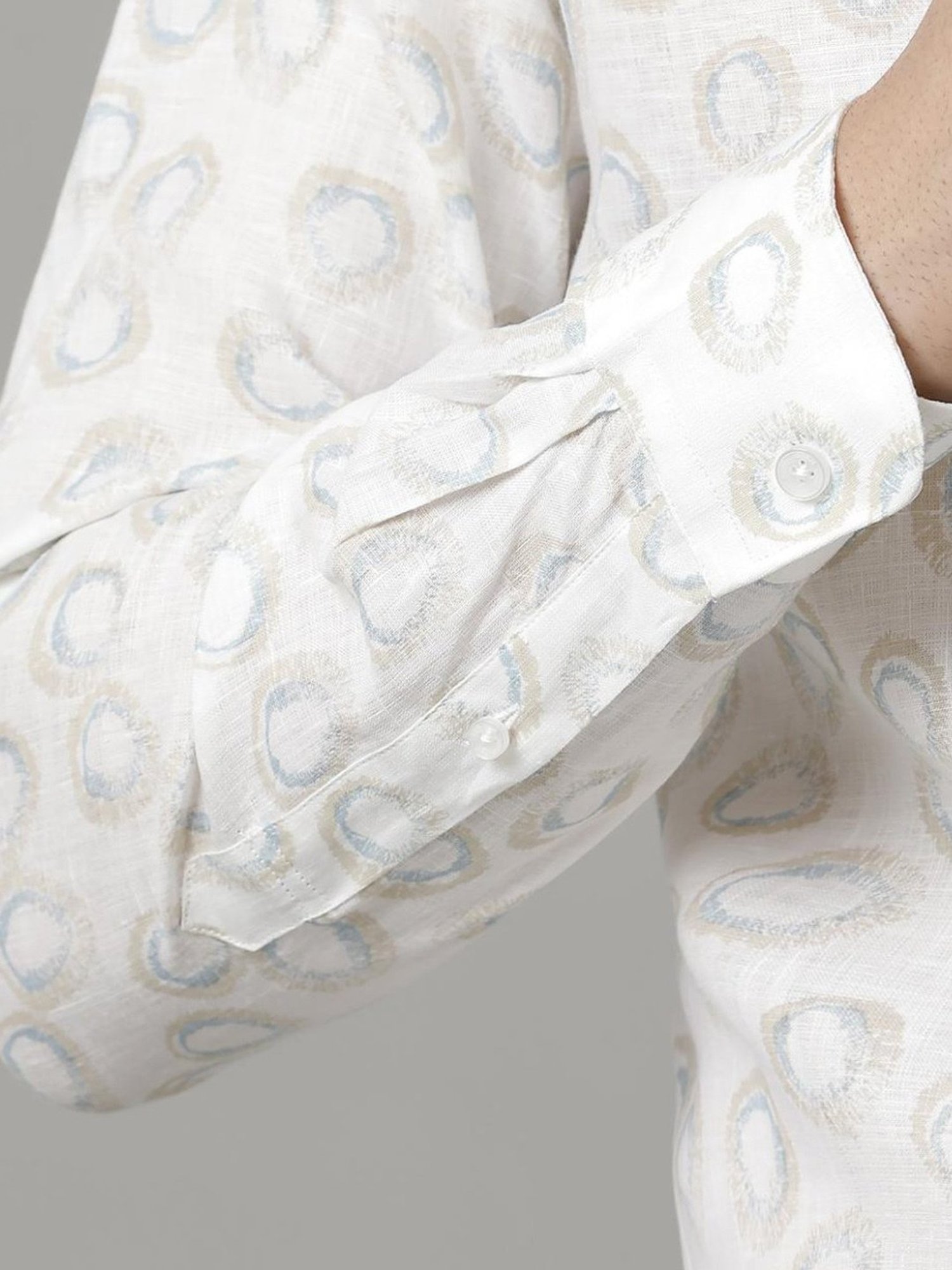 Linen Club Blue Linen Contemporary Fit Printed Shirt