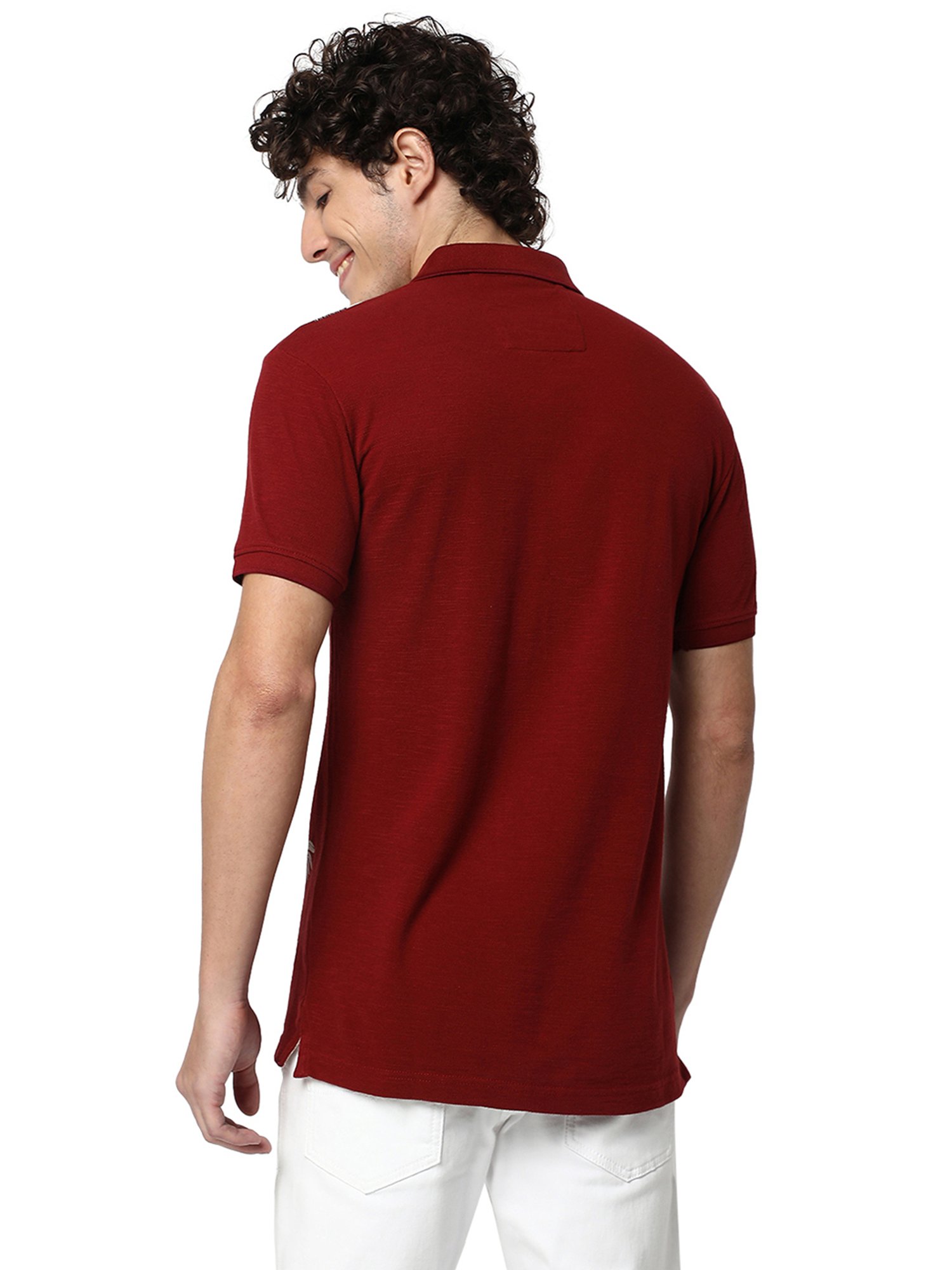 Mufti Dark Rust Slim Fit Floral Print Cotton Polo T-Shirt