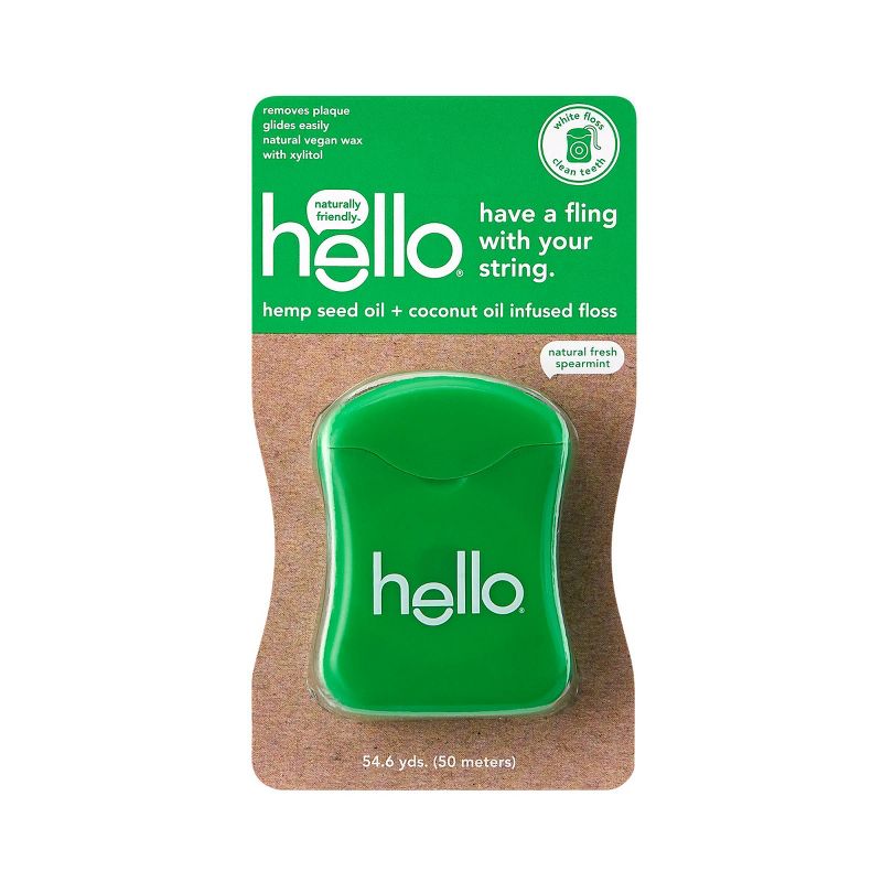 hello Natural Fresh Spearmint Hemp Seed Oil + Coconut Oil Infused Vegan Floss - Trial Size - 54.6 yd