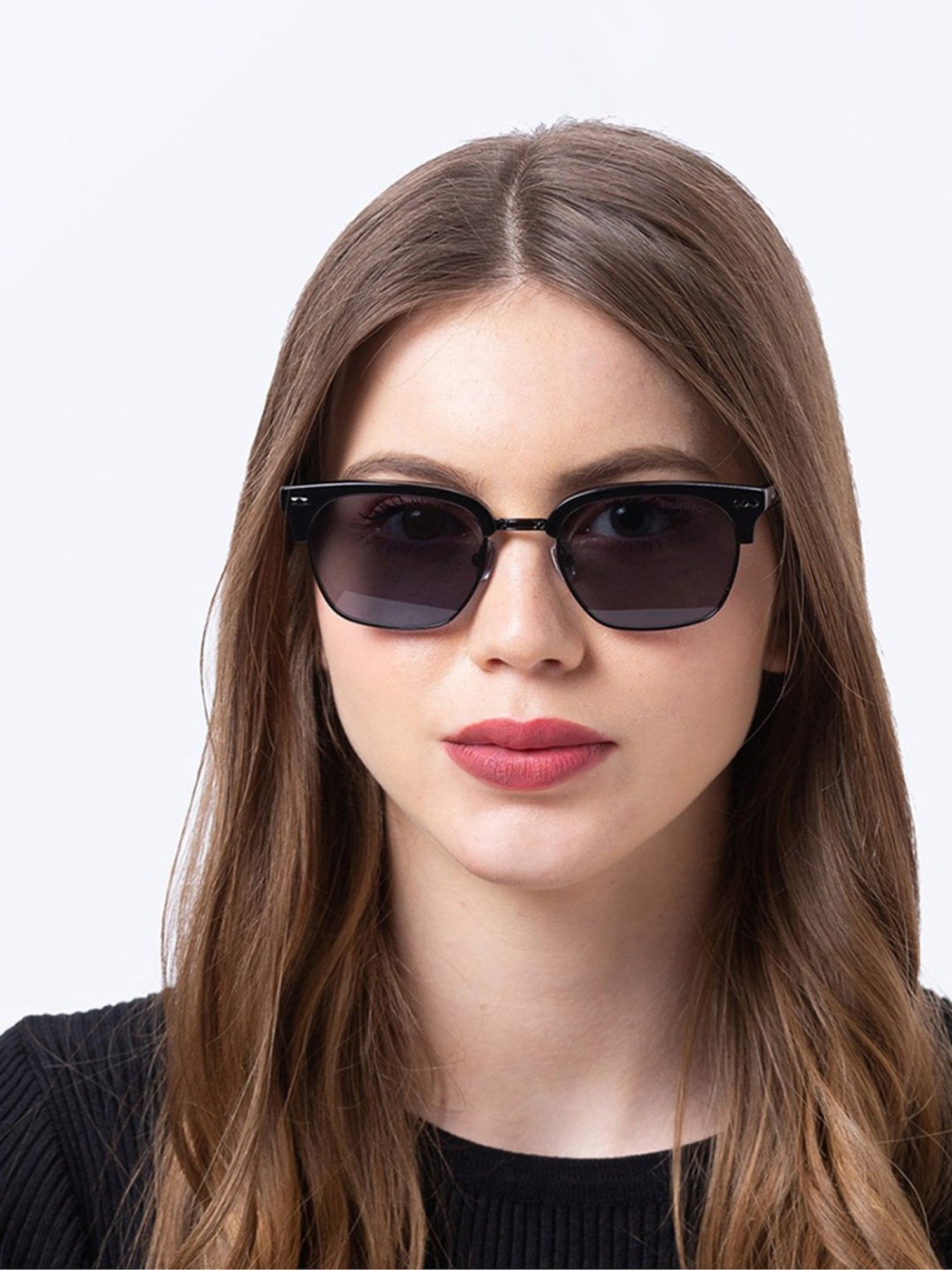 Shisen Fox Kurabu Piano Black Clubmaster Unisex UV Protection Sunglasses -53 mm