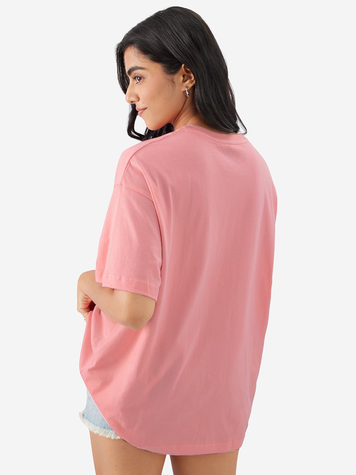 The Souled Store Pink Relaxed Fit Oversized T-Shirt