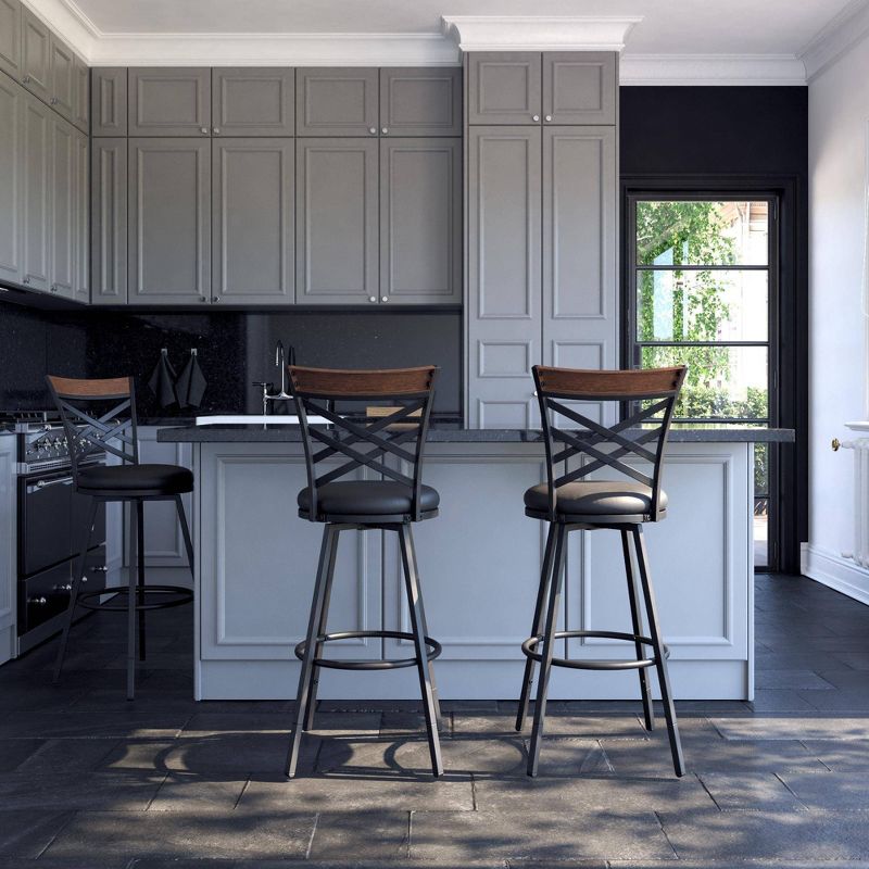 Set of 3 Nettie Upholstered Adjustable Seat Swivel Barstools Black - Room & Joy