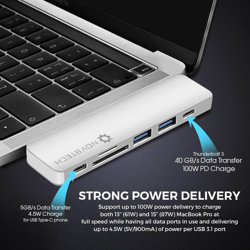 NOV8Tech USB C Hub Docking Station for MacBook Pro 2019-16 and MacBook Air 2019-18 7 in 2, 4K HDMI, Thunderbolt 3 100W PD Charger 40GBps Data, 2xUSB 3.0, USB 3.1 C 5GBps, SD/MicroSD Card Reader 7 in 1