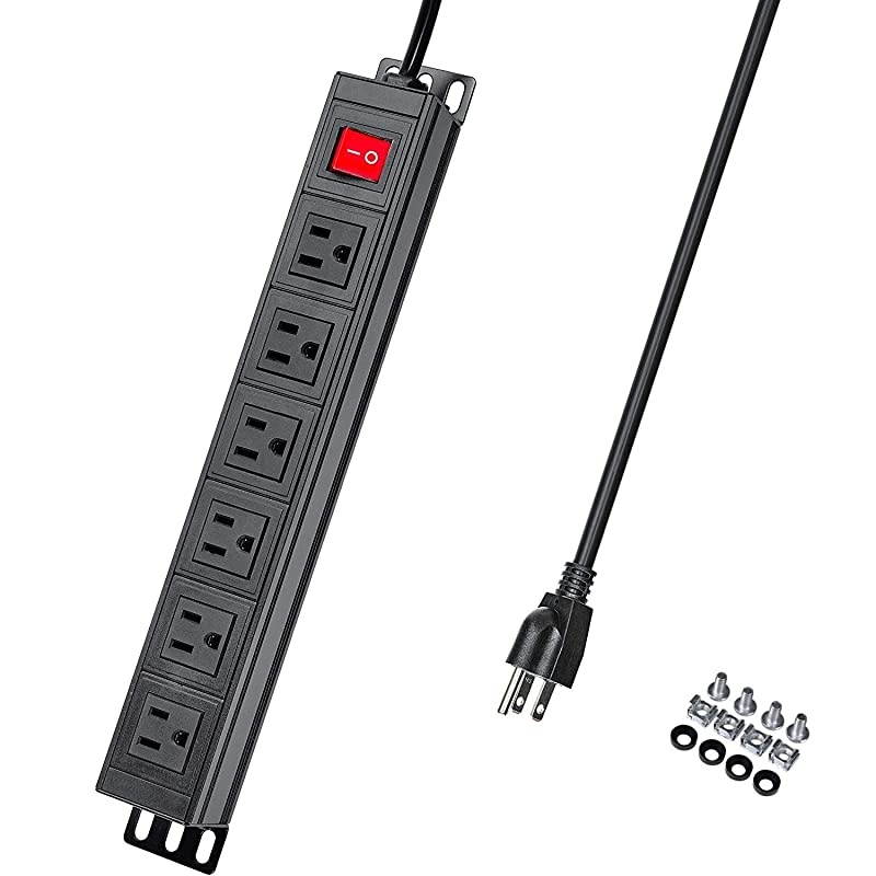 Power Strip Surge Protector RackMount PDU6 Right Angle Outlets WideSpaced15A125V 6ft Cord Black
