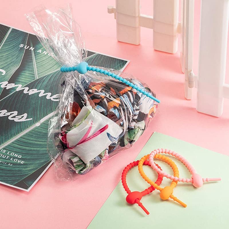 Pieces Colorful Silicone Ties Bag ClipCable Straps Bread Tie Reusable Rubber Twist Tie AllPurpose Silicone Ties Cable TiesSilicone CordHousehold Snake Ties Bag Sealing Clips