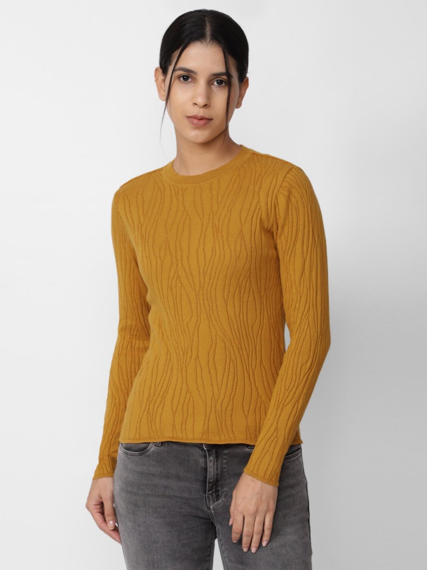 Van Heusen Yellow Cotton Self Pattern Top
