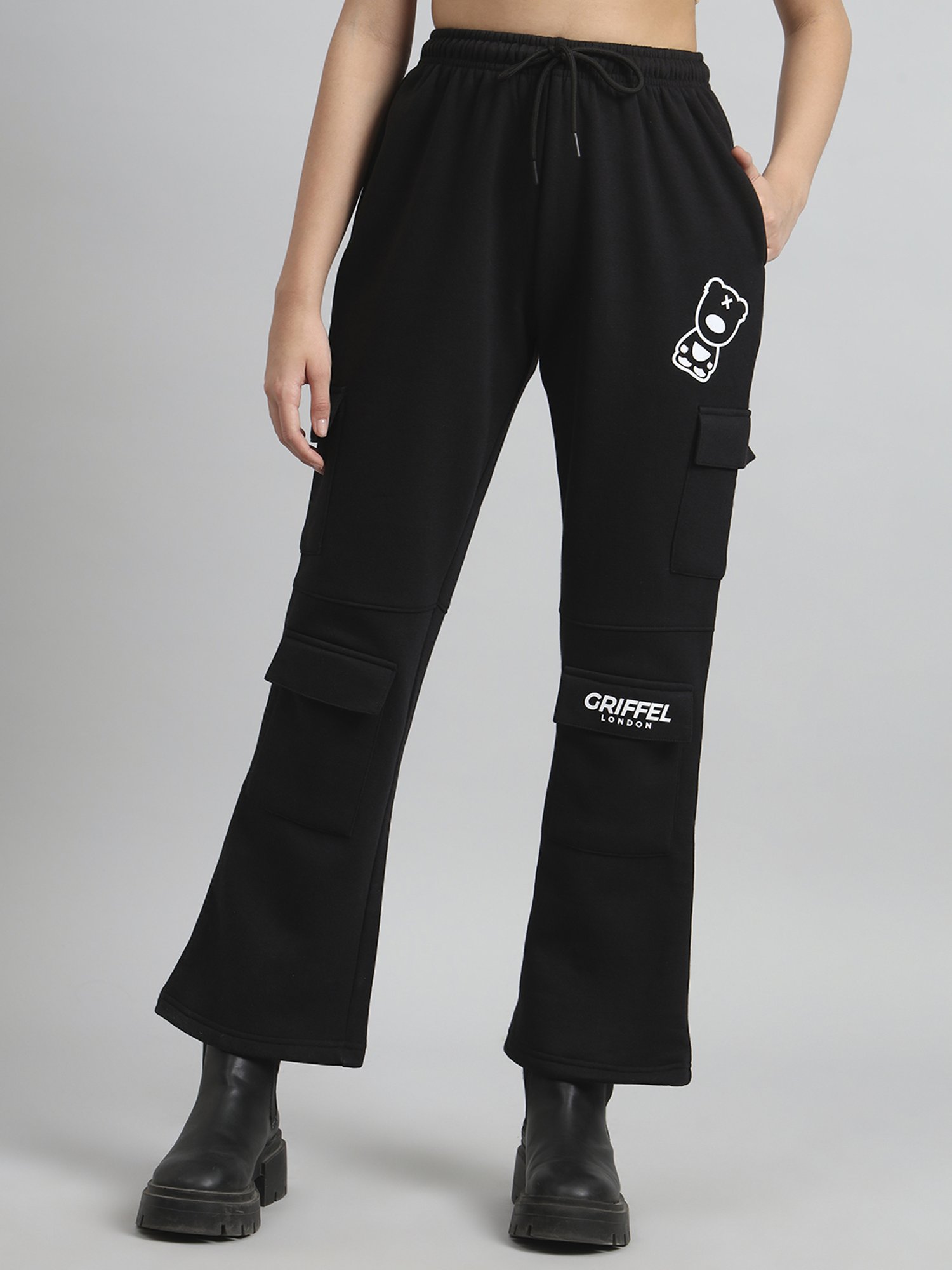 GRIFFEL Black Printed Sweatshirt Track Pants Set
