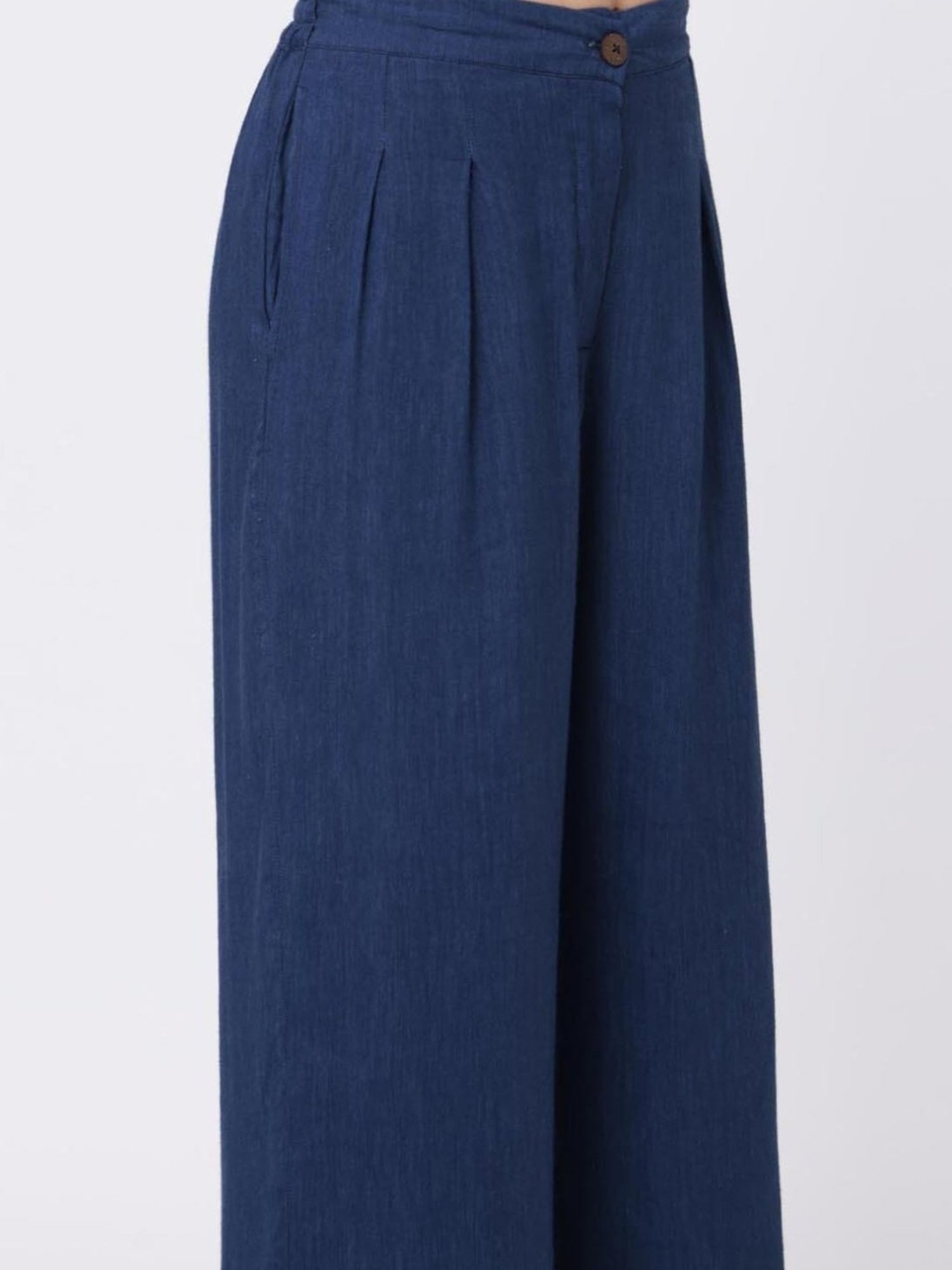 Saltpetre Classic Tencel Navy Blue Wide Leg Trousers