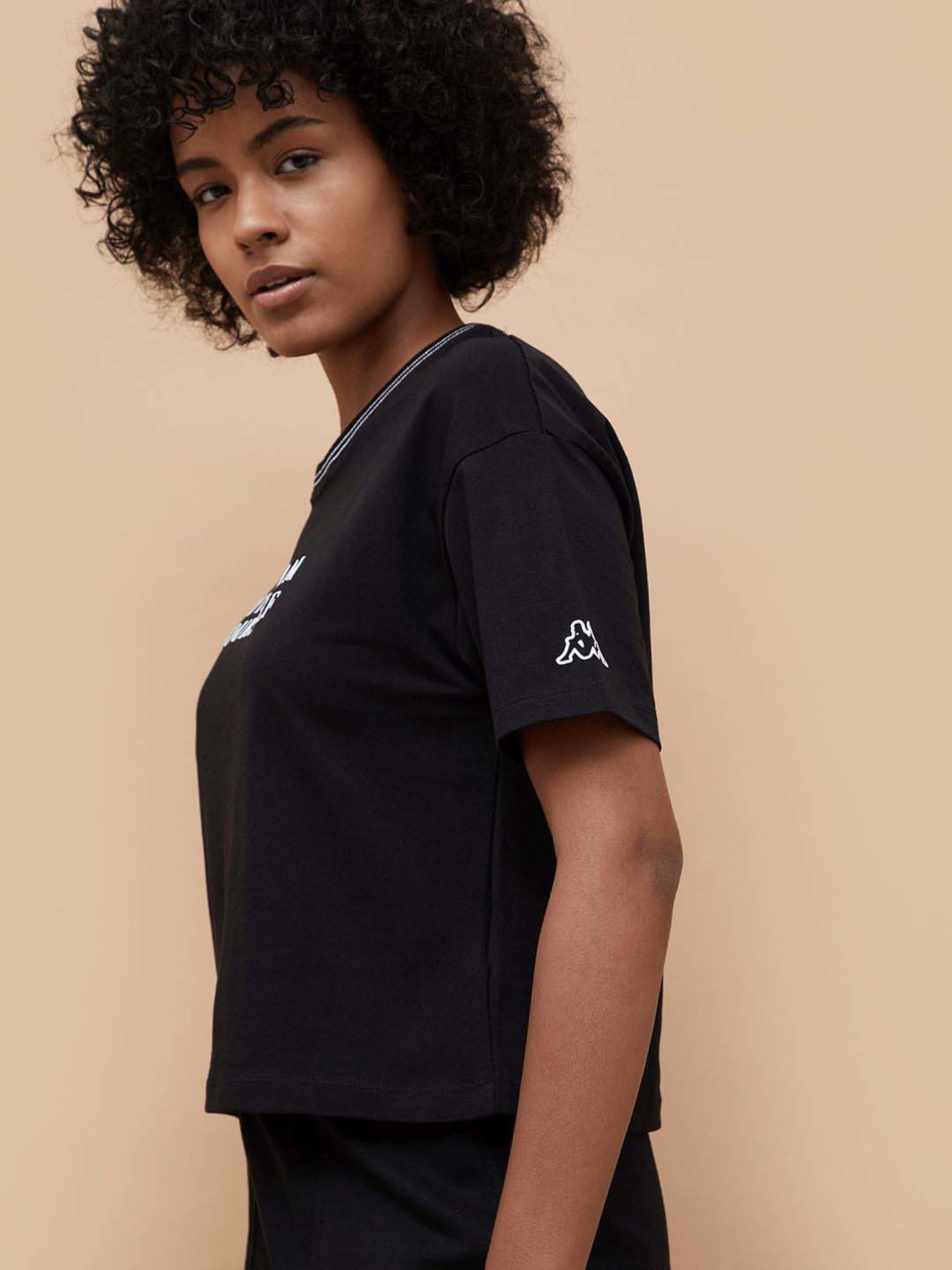 KAPPA Black Cotton Printed Sports T-Shirt