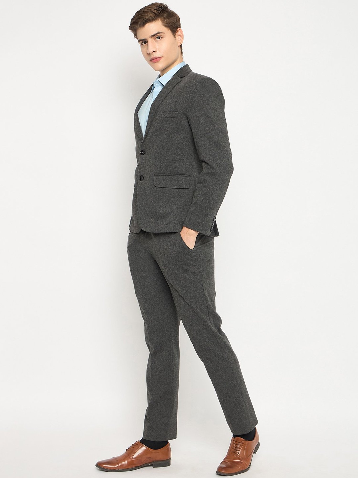 Club York Charcoal Melange Regular Fit Two Piece Suit