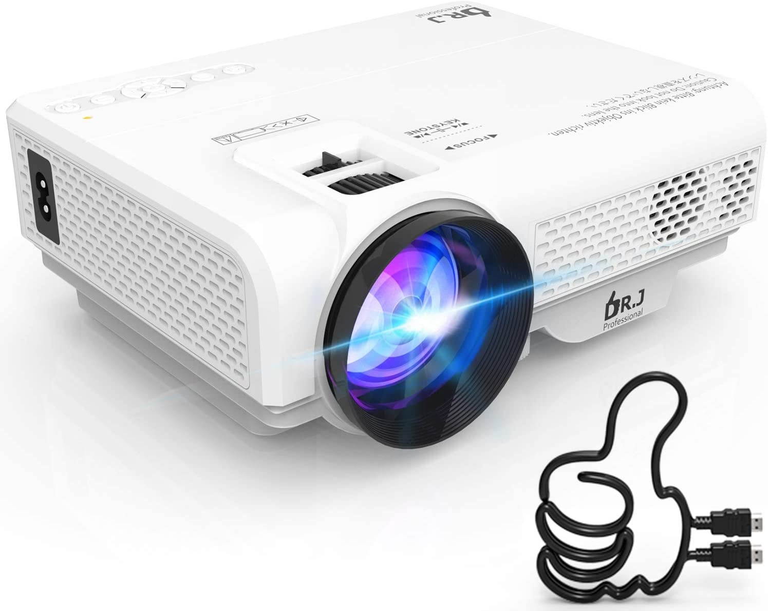 DR. J Professional 4500L Mini Projector Full HD 1080P Supported Portable Video Projector, Compatible With TV Stick, HDMI, VGA, USB, TF, AV, Sound Bar, Video Games [2020 Latest Upgrade]