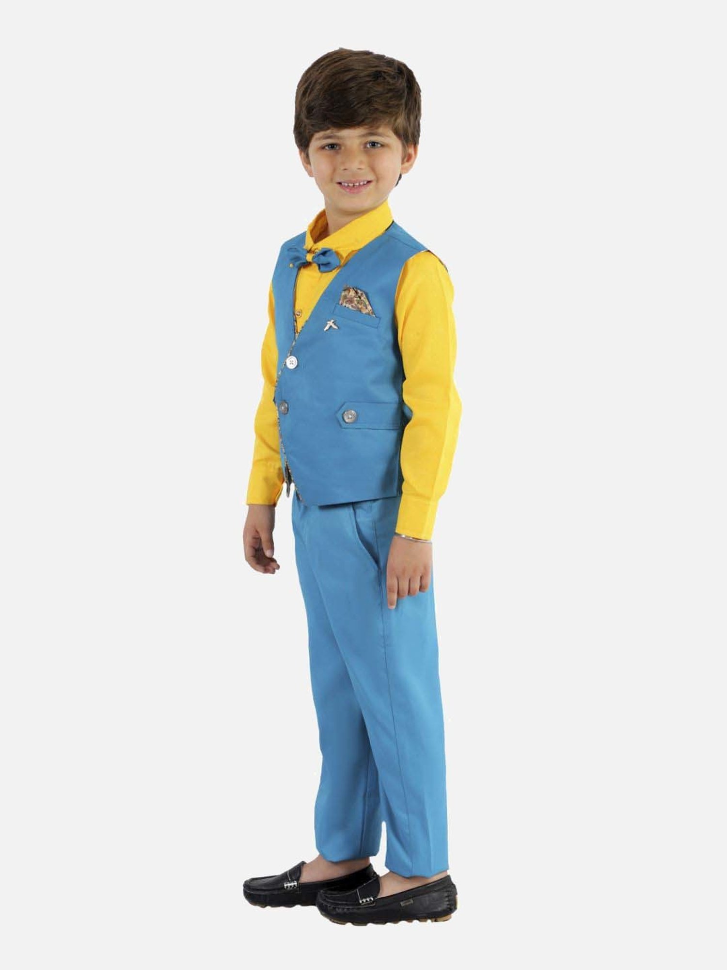 Fourfolds Boys Skyblue Solid Full Sleeves Clothing Set