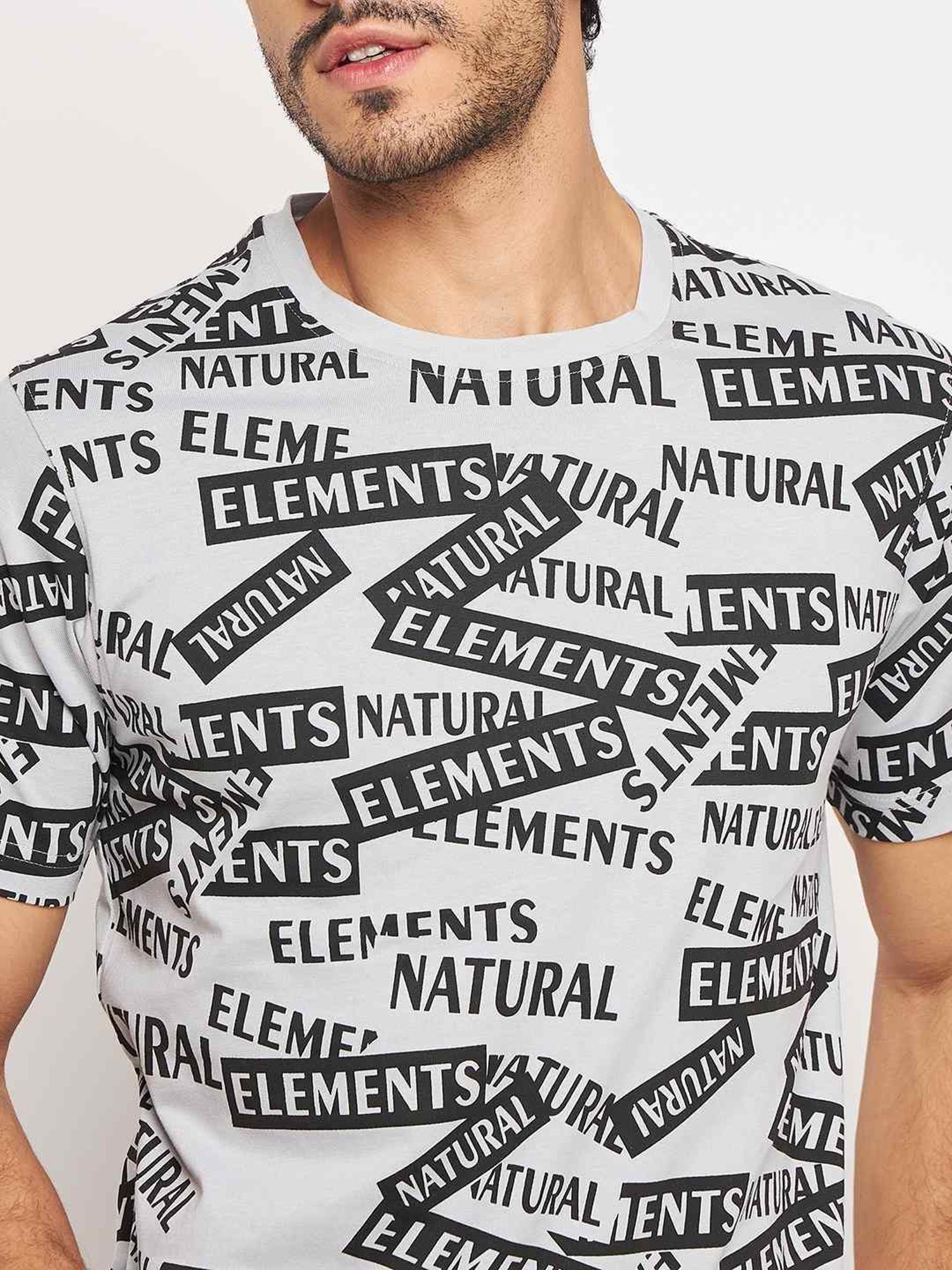 Club York Grey Cotton Regular Fit Printed T-Shirt