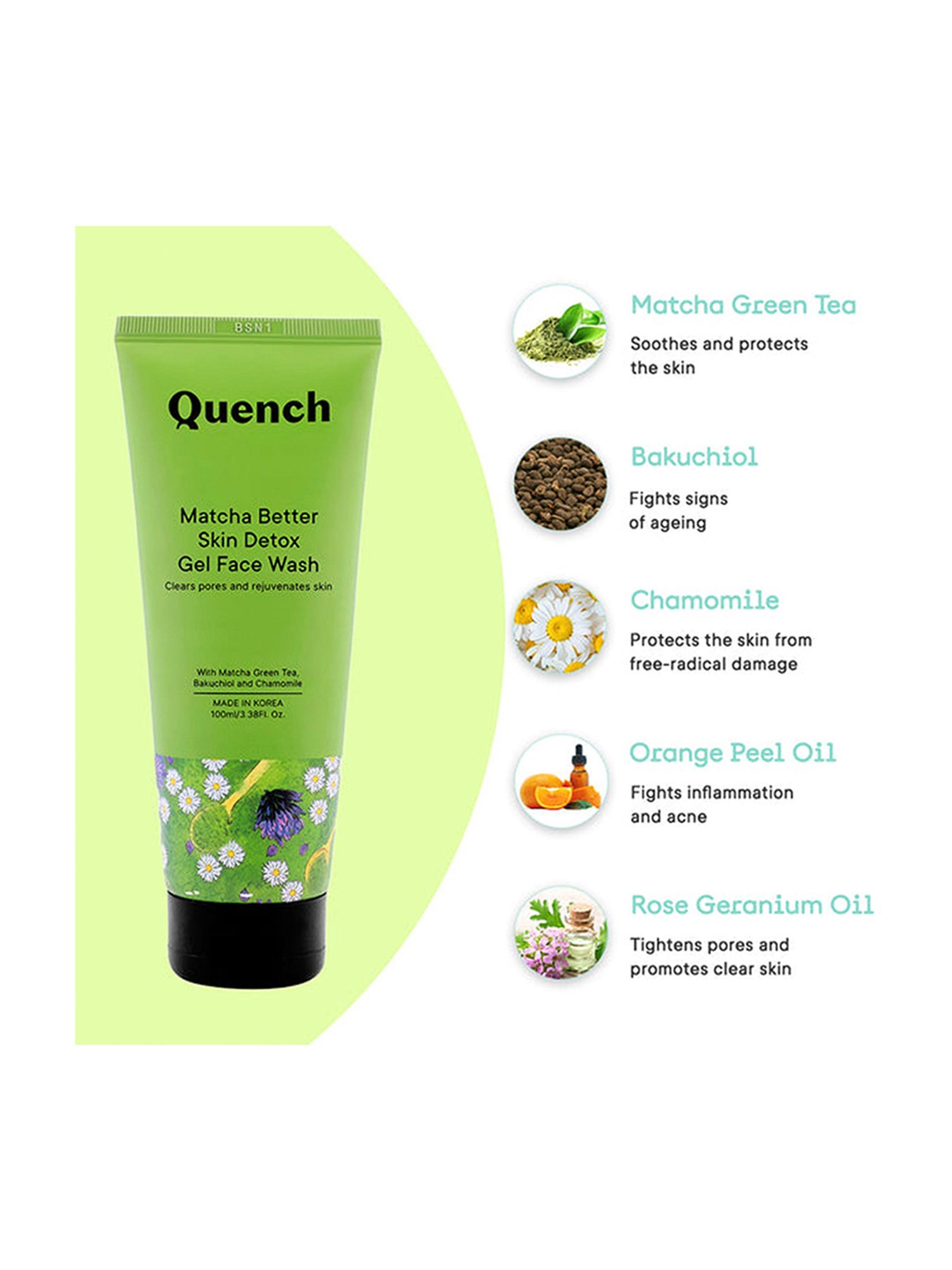 Quench Botanics Matcha Better Skin Detox Gel Face Wash - 100 ml