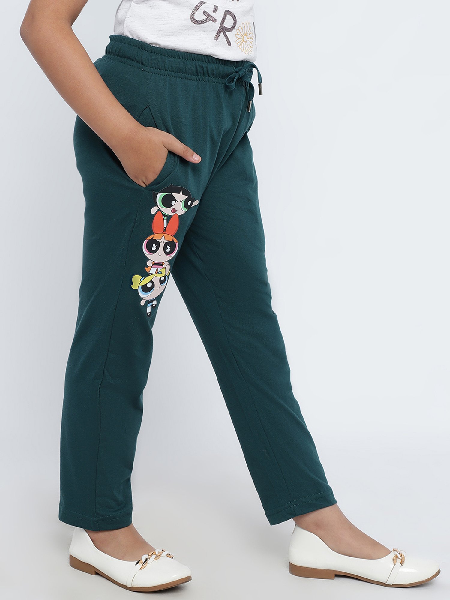 METTLE Girls Teal Powerpuff Girls Print Trackpants