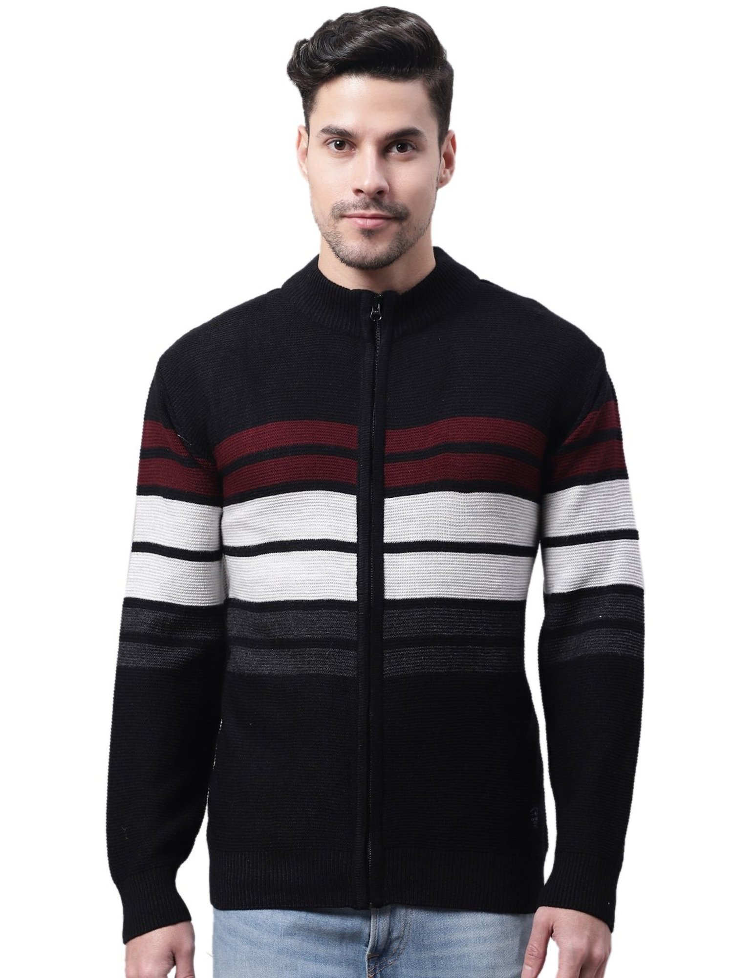 Cantabil Black Regular Fit Striped Sweater