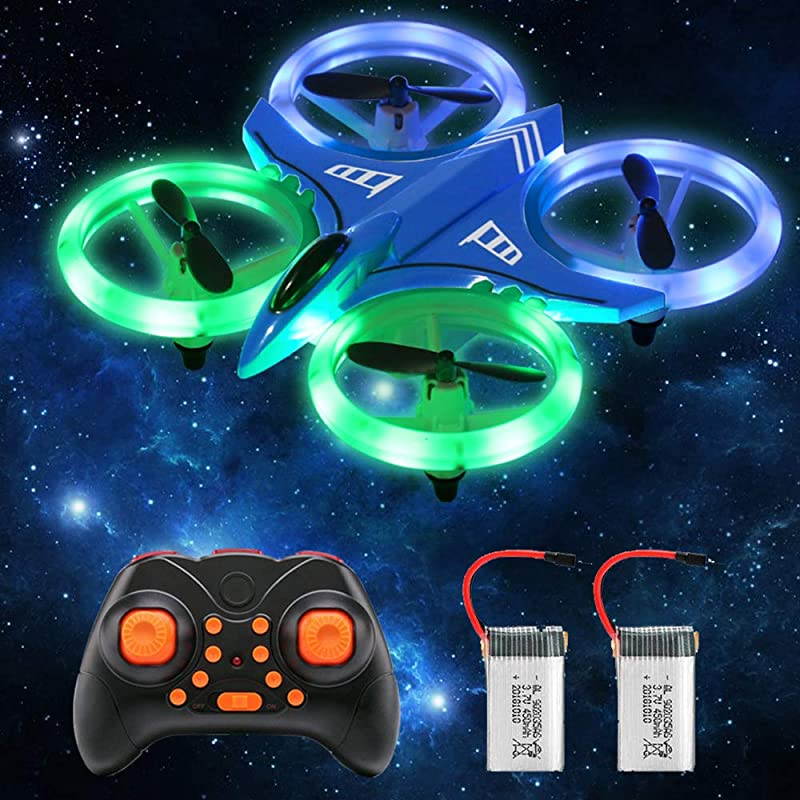 Mini Drone Crash Proof RC Quadcopter with LED Night Lights One Key Take Off Flips Rolls Nano Drones Toys for Kids Children Beginners Boys and Girls 2pcs Batteries