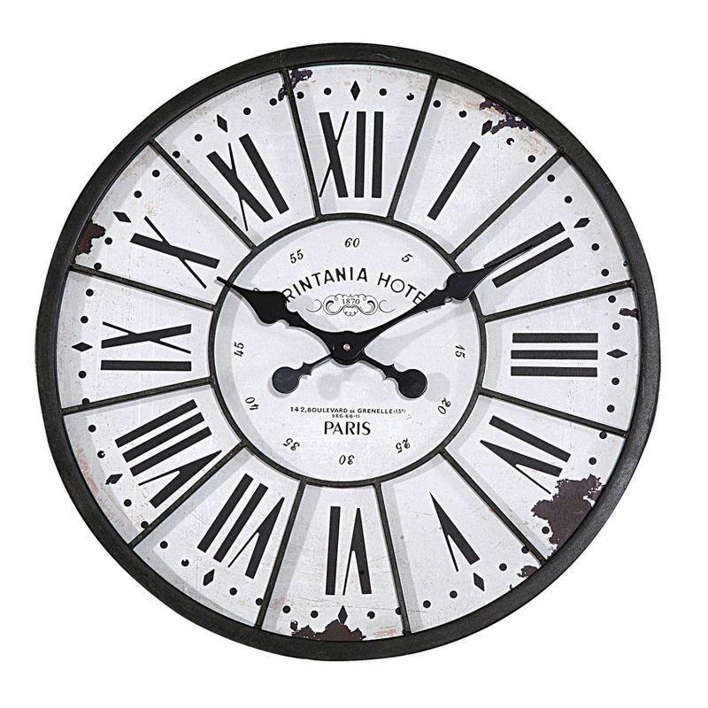 24" Round Metal & Wood Wall Clock White - 3R Studios