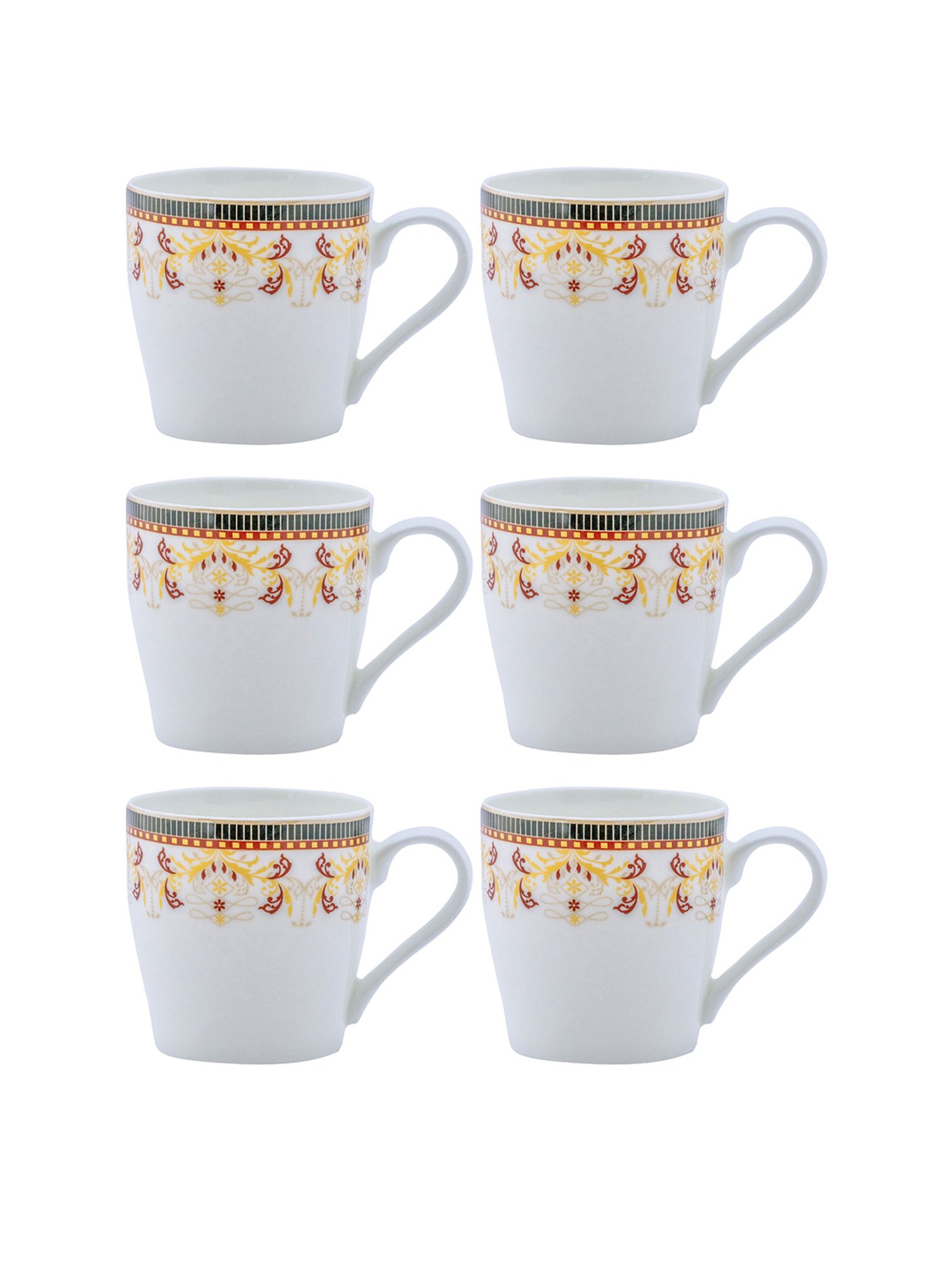SONAKI Printed White Bone China Coffee Mug - Set of 6 (180ml)