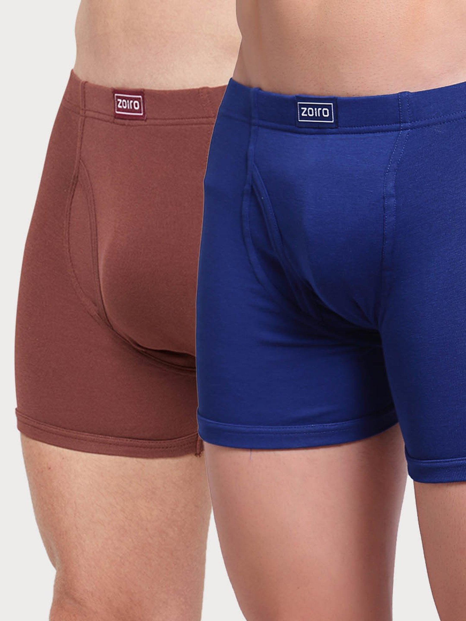 Zoiro Bitter Chocolate & Dark Blue Cotton Regular Fit Trunks - Pack Of 2