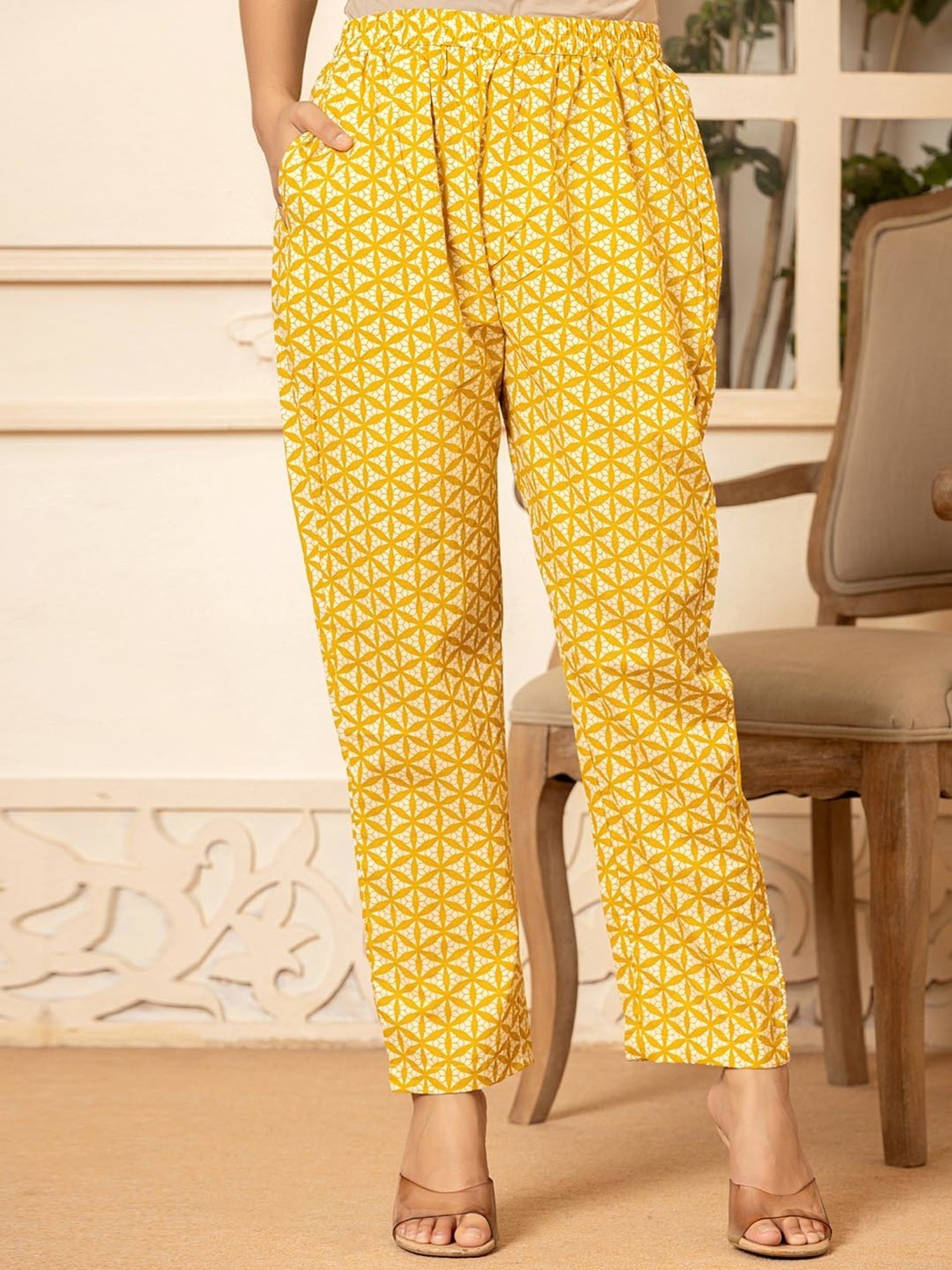 Yufta Mustard Cotton Embroidered Kurta & Pant Set with Dupatta