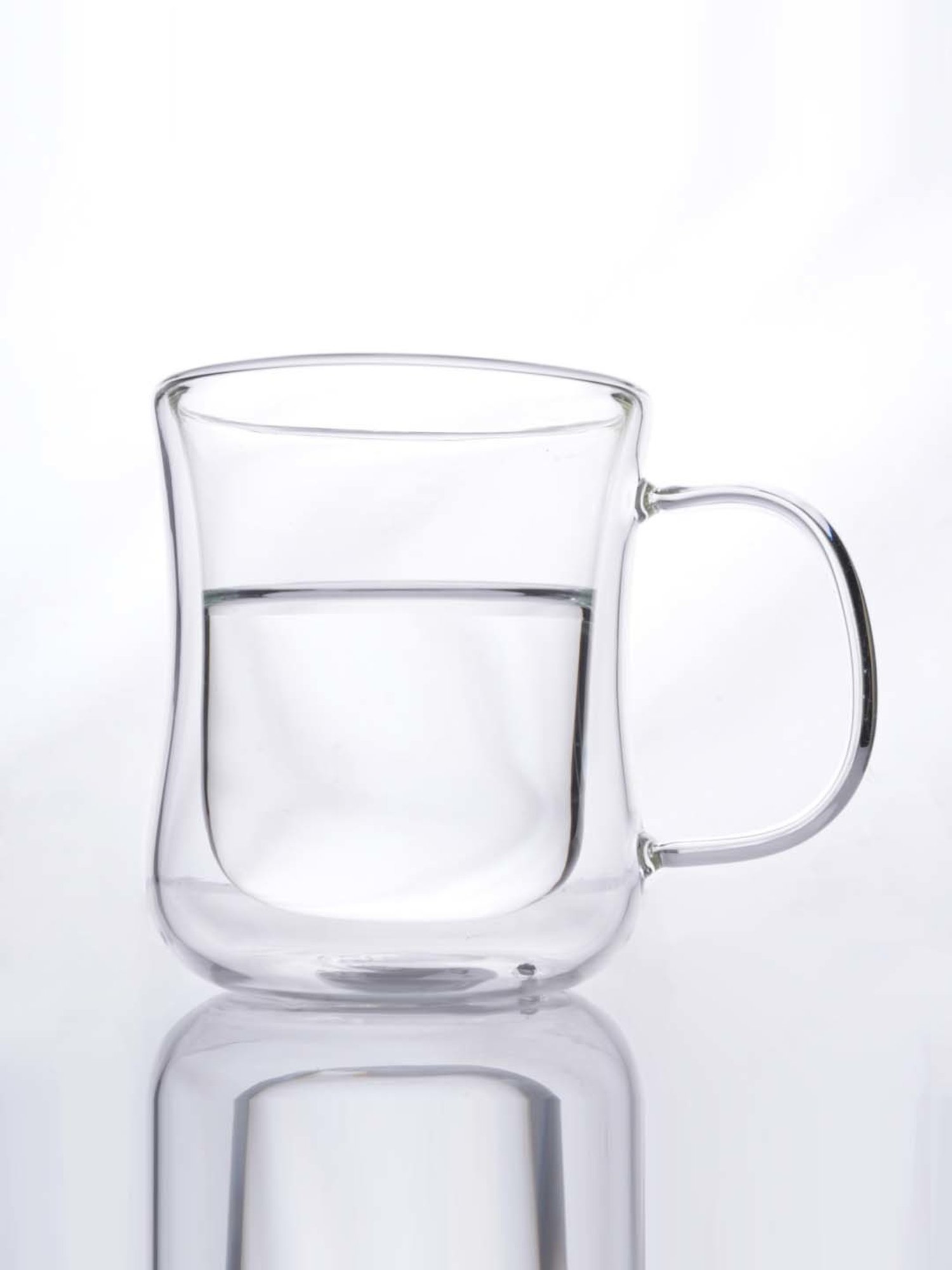 Femora Double Wall Transparent Glass Heat Resistant Coffee Mugs With Handle (0.24 L) - Set of 4