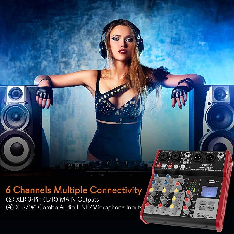 Sound 4 Channel Bluetooth Compatible Professional Portable Digital DJ Console W/USB Mixer Audio Interface-Mixing Boards for Studio Recording PMXU48BT.5