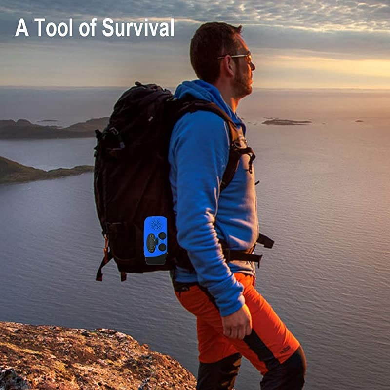 Upgrade  Emergency Solar Hand Crank Dynamo NOAA WB AMFM Radio Hurricane Camping Survive Kit with 3LED Flashlight 1000mAh Power Bank 088FS Blue