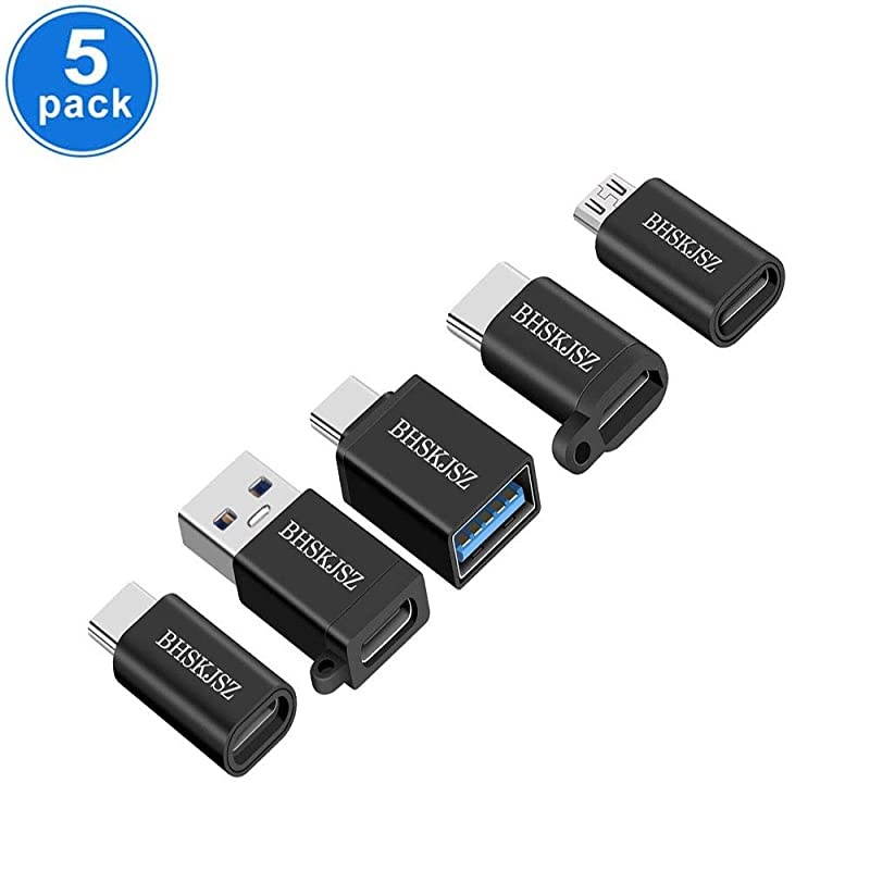 USB Type C Adapter,Micro USB to USB C Adapter,USB Type C to USB-A, USB C to USB 3.0 Adapter and more-5Pack Black
