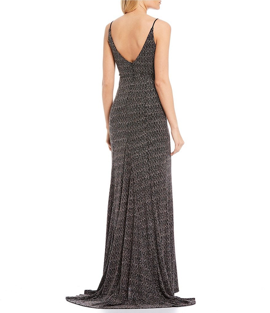 Dear Moon Deep V-Neck High Side Slit Multi-Glitter Knit Long Dress