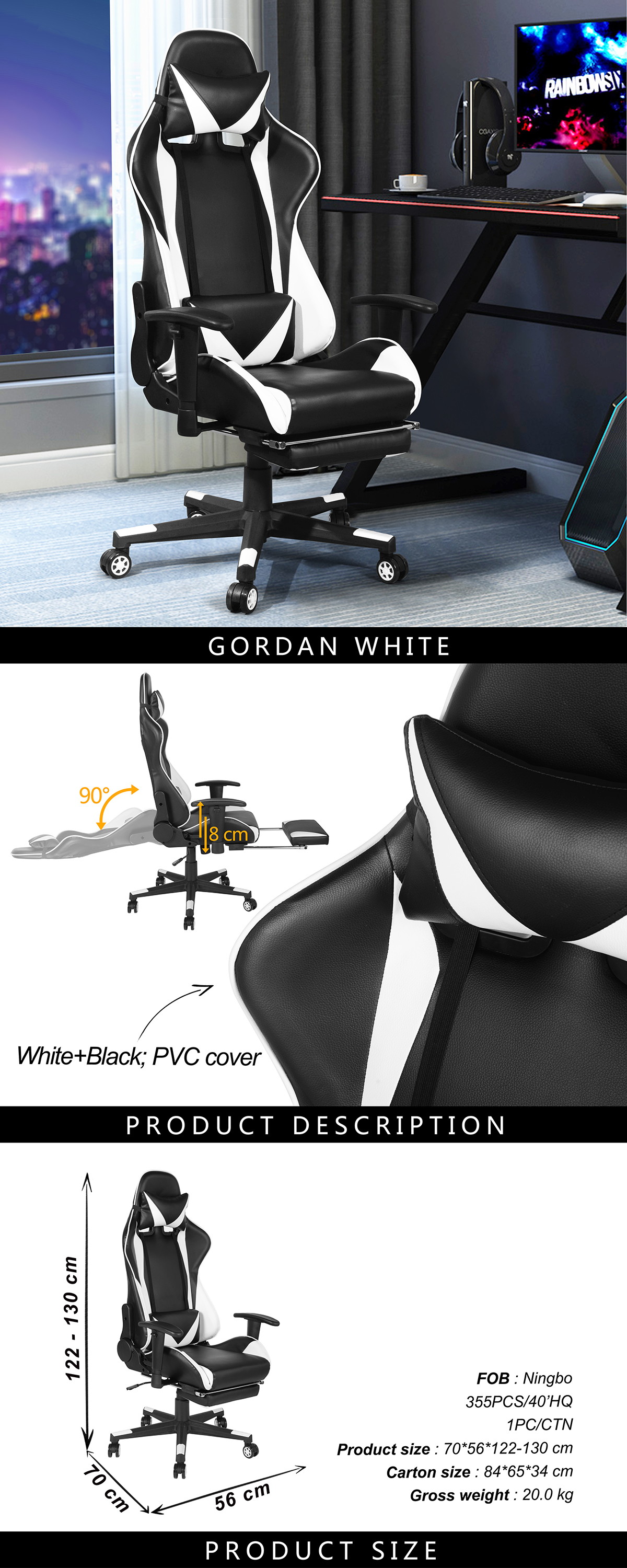Racing Game Chair Office Gaming Chair PU Executive Computer Desk Seat