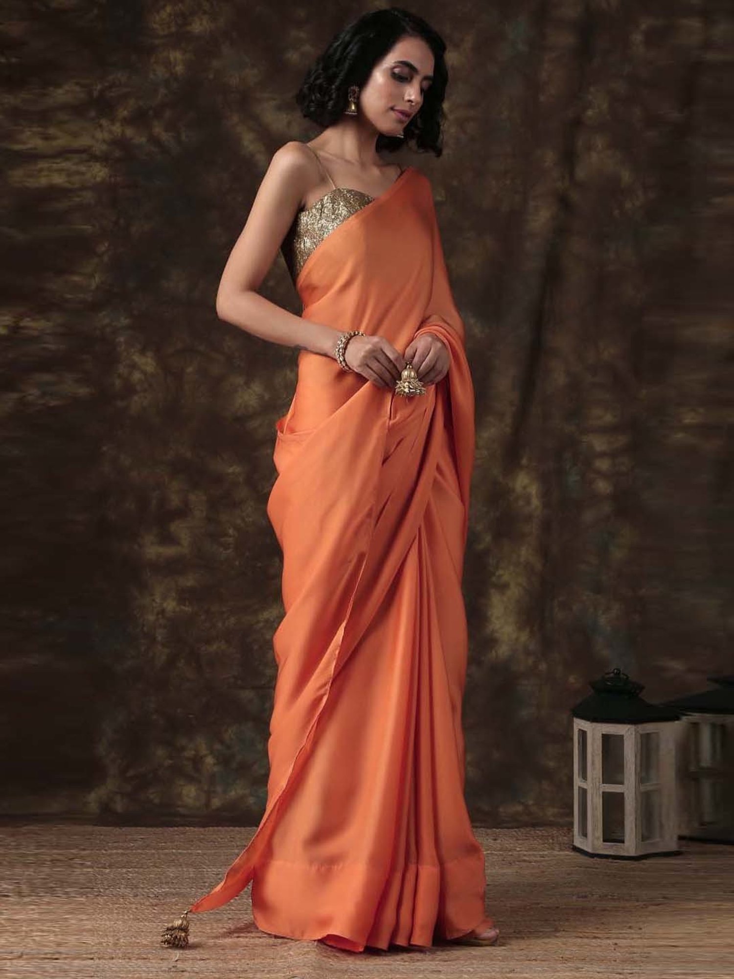 Swtantra Tangerine Satin Saree