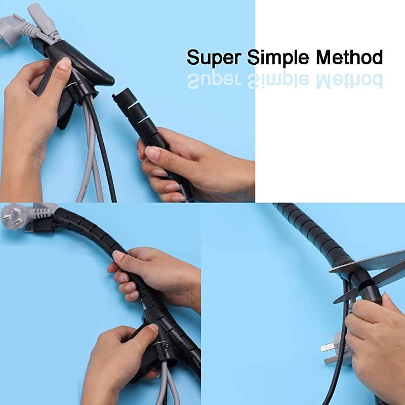 Black Cable Wire Organizer Cord Sleeve Management Cord Hider for Computer TV Desk  5 Feet EZ Cable Sleeve Bundler Flexible Expandable Home Office Management Wire Concealer with Clip Tool