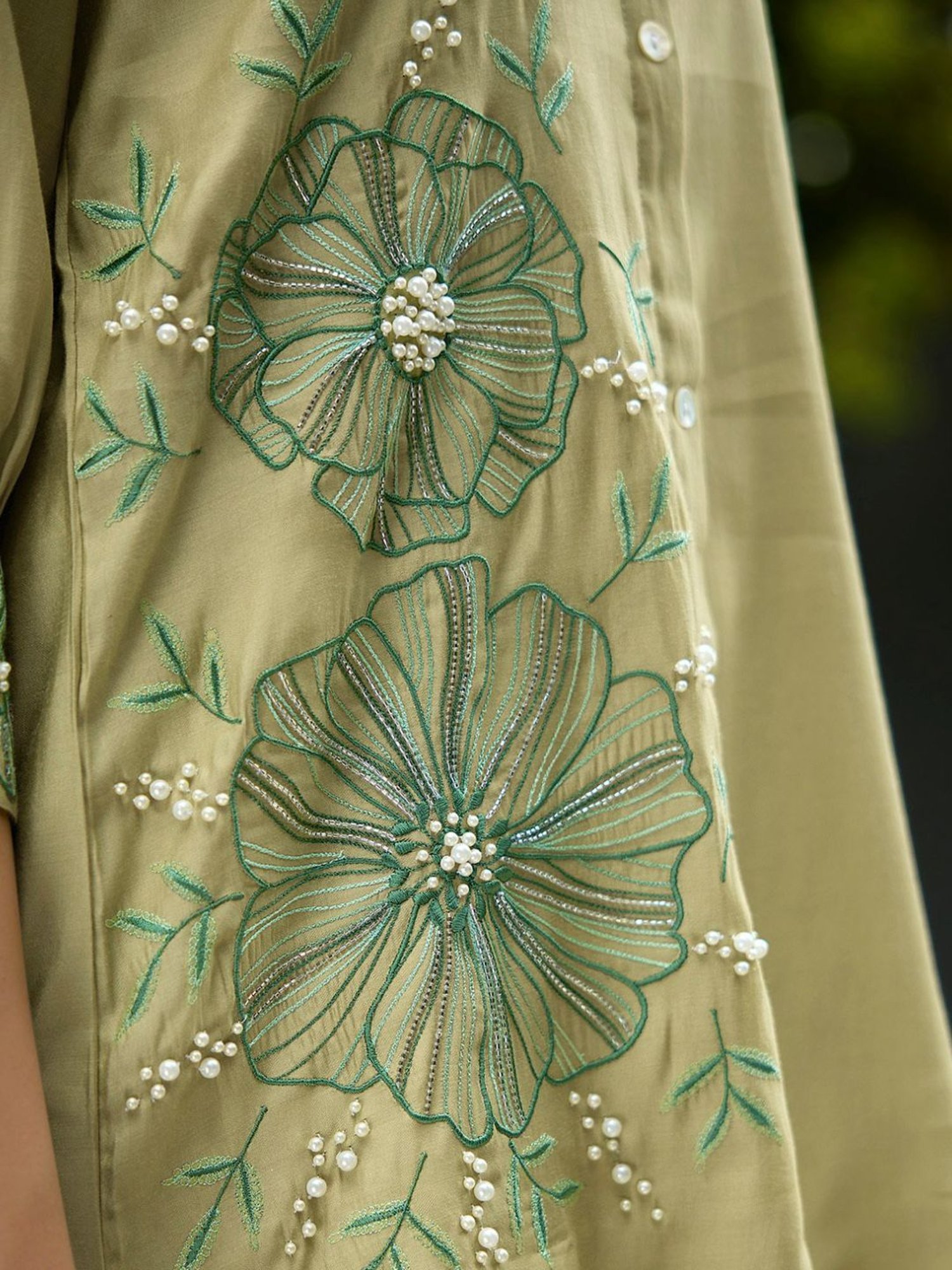 Kaftanize Kiaa Pista Green Applique and Embroidered Shirt with Pant