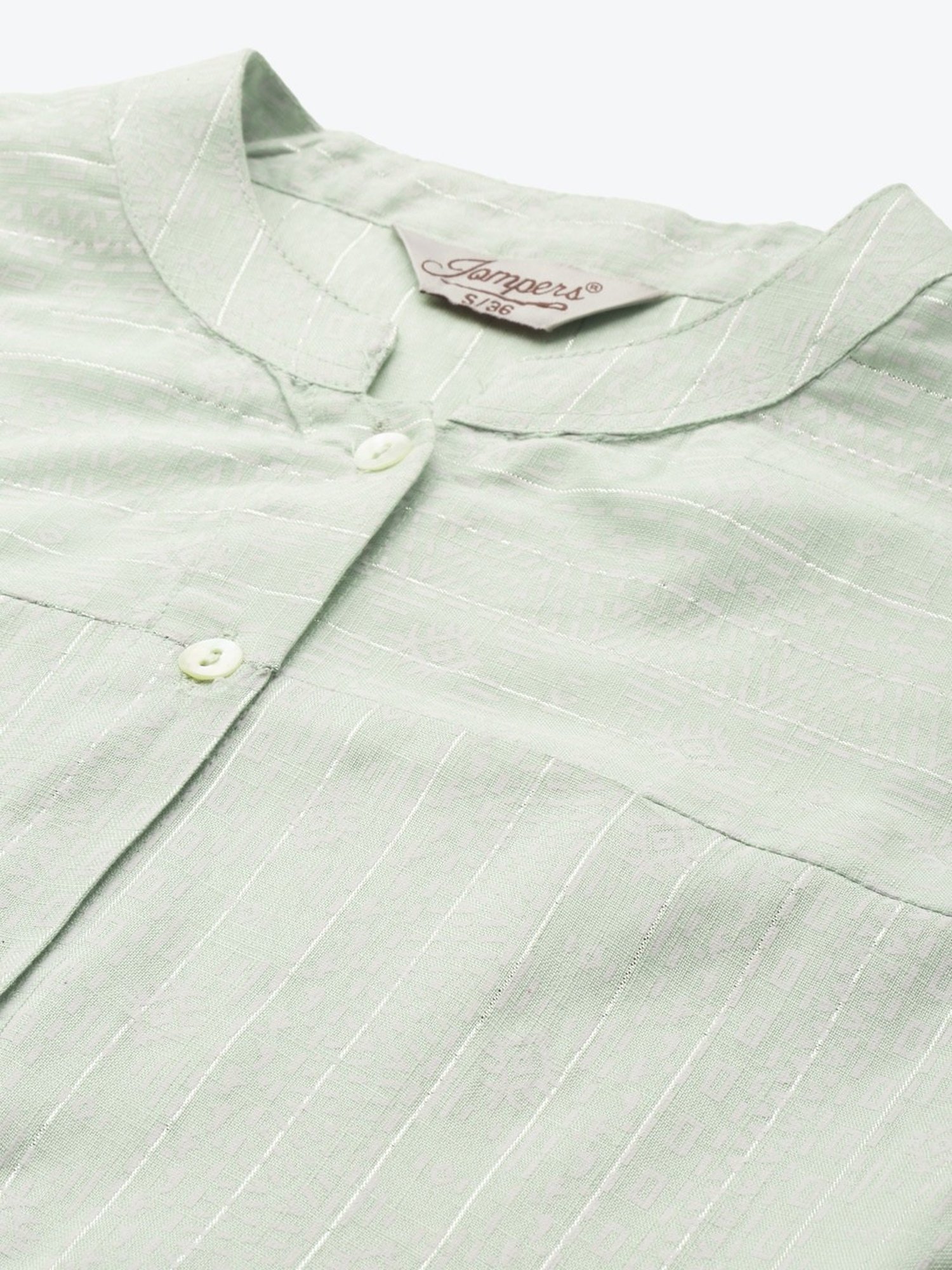 Jompers Green Cotton Striped Straight Kurta