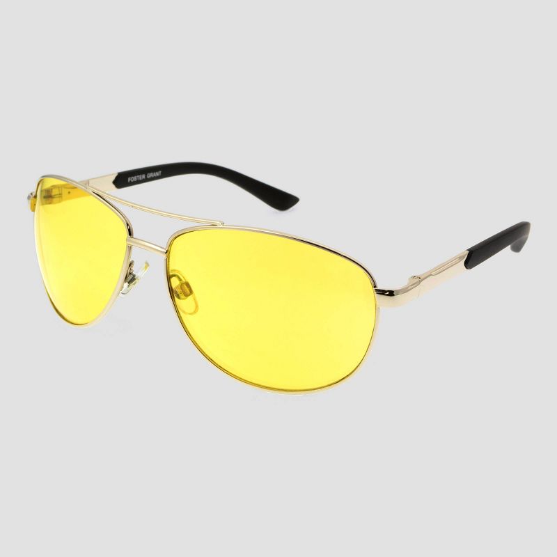 Men's Aviator Night Driving Glasses with Night Driving Lenses - Foster Grant Silver