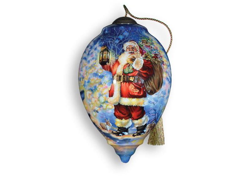 NeQwa 5.5" Ne'Qwa "Woodland Santa" Hand-Painted Glass Christmas Ornament #558