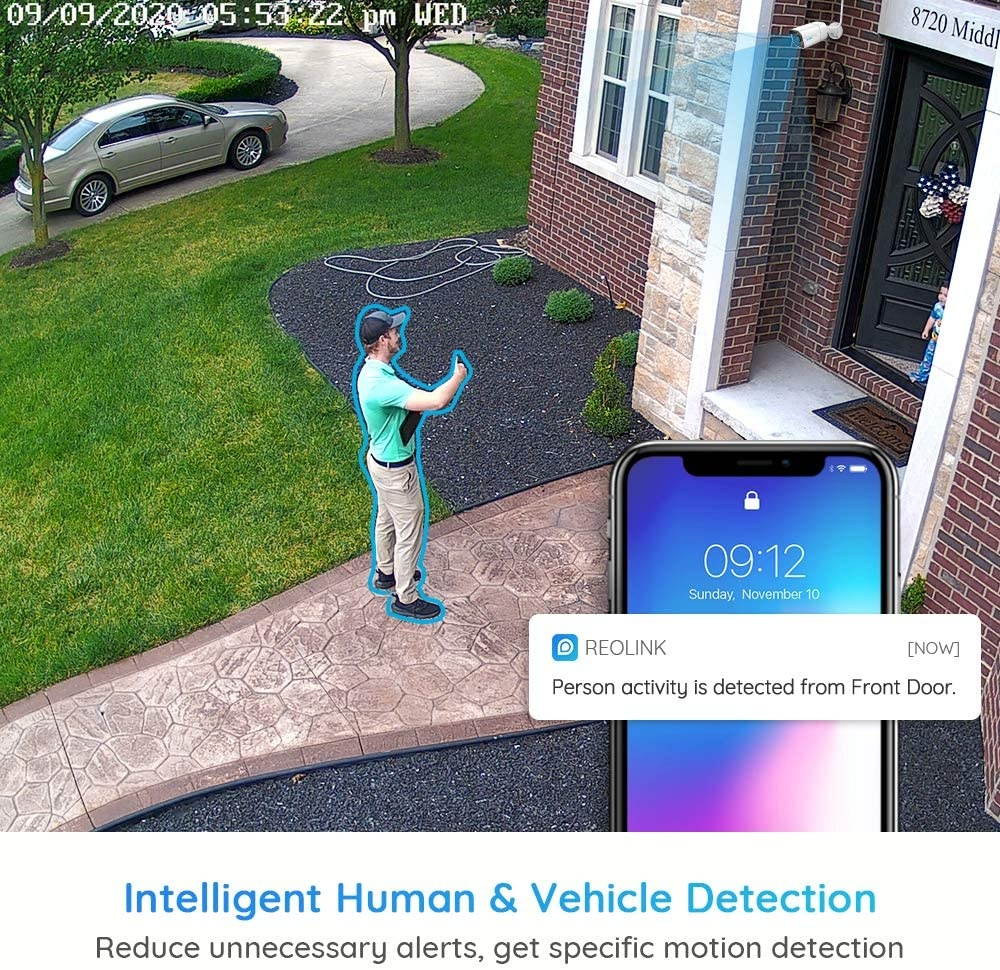 Reolink 4K Outdoor Security Camera, Smart Human/Vehicle Detection Audio Bullet Work with Google Assistant PoE IP Camera, 256GB Micro SD (not Included) Storage for 24/7 Recording, RLC-810A