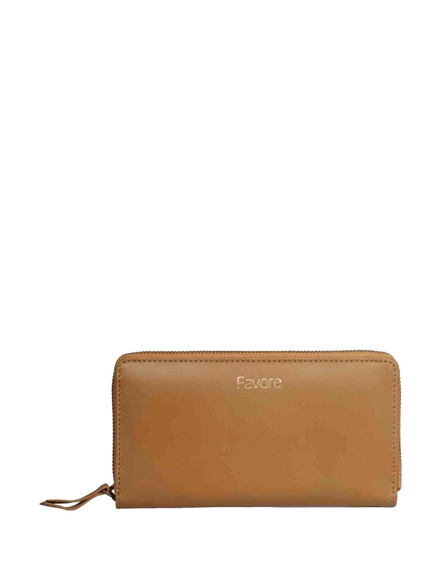 Favore Tan Solid Zip Around Wallet For Women