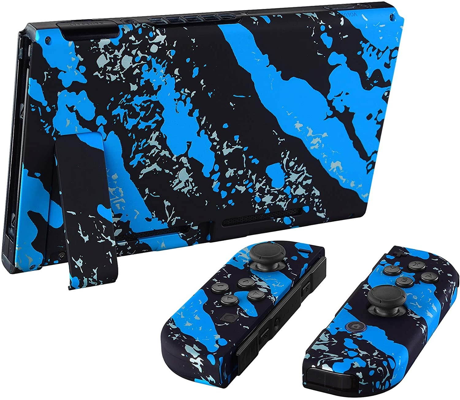 eXtremeRate Soft Touch Grip Back Plate for Nintendo Switch Console, NS Joycon Handheld Controller Housing with Full Set Buttons, DIY Replacement Shell for Nintendo Switch - Blue Coating Splash