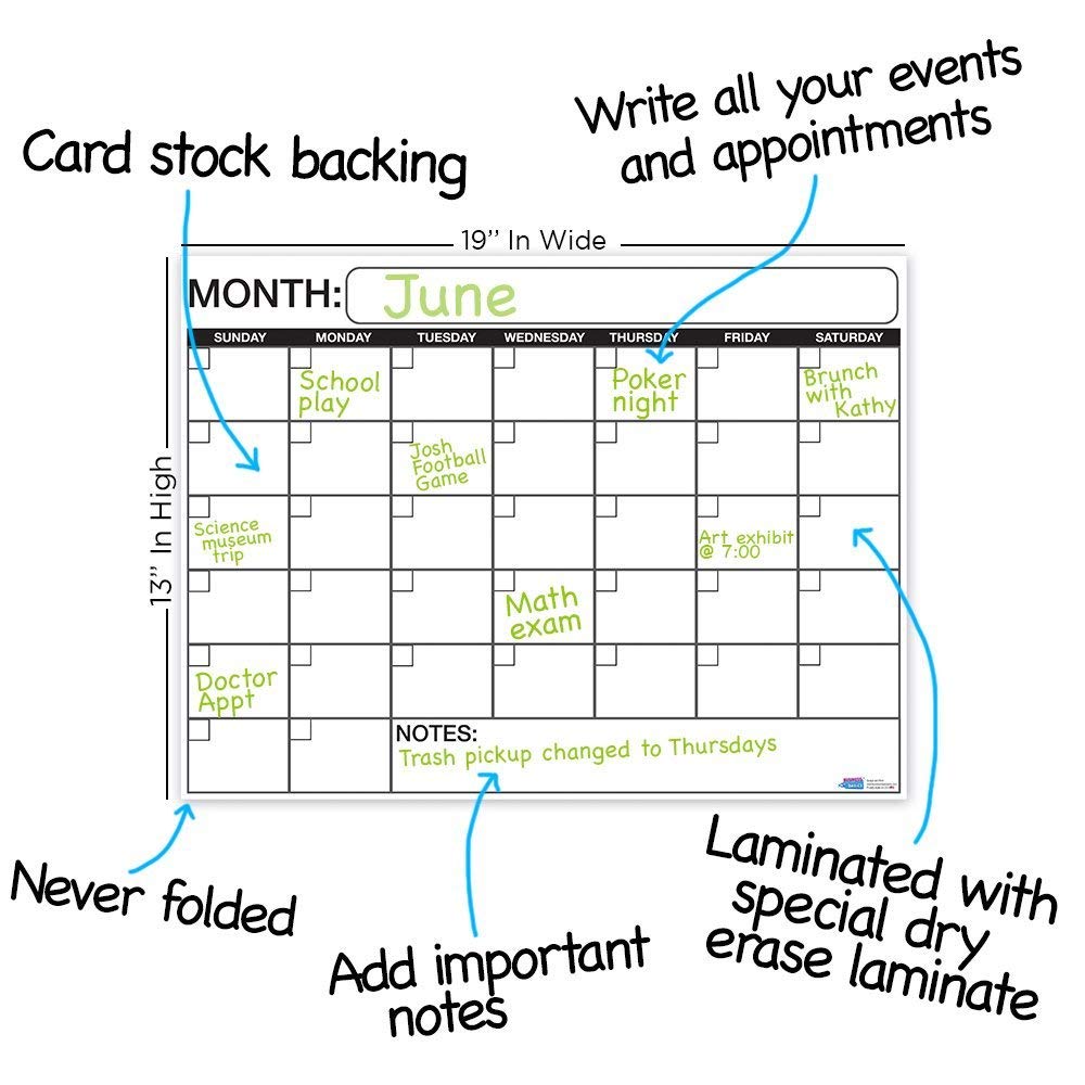 Best EXTRA LARGE Dry Erase Wall Calendar Planner & Organizer 36&rdquo; x 48&rdquo; in Laminated Dry or Wet Erase Print Squares to Plan Your Whole Day - Perfect for School Classes Office Cubical Home College Dorms